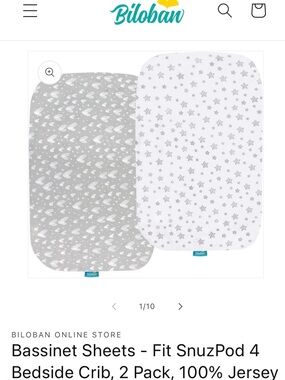 2-Pack Bassinet Sheets in Gray and White
